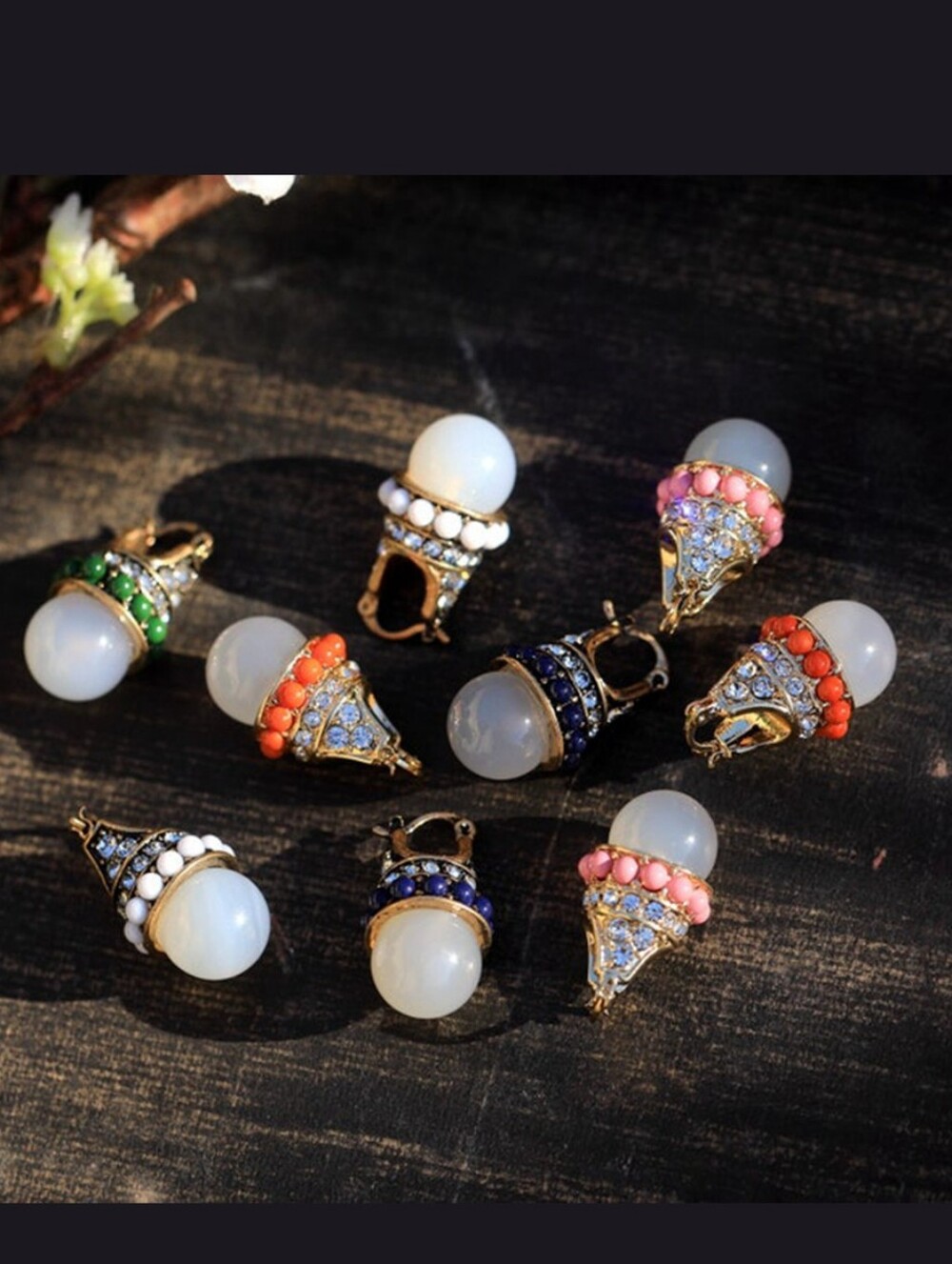 Gold-Tone Bead Drop Earrings with Colored Accent Stones - Multi Color